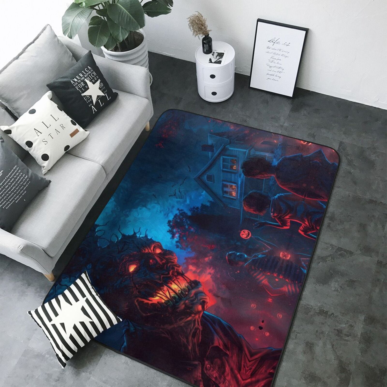Large Spooky Rug Area Rugs For Living Room Decor - Spooky Halloween Night Scene Soft ...