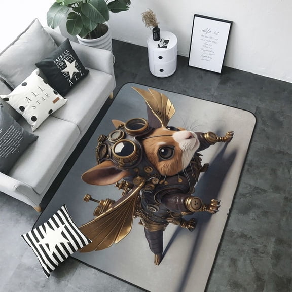 Area Rugs For Living Room Decor - Steampunk Squirrel Pilot Soft Anti Slip Throw Washable Rugs 5x7 For Bedroom, Indoor Carpet For Bedroom Living Room 80x58In