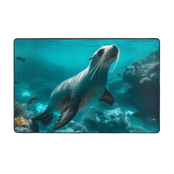 Area Rugs For Living Room Decor - Sunshine Blue Ocean Seal Anti Slip Throw Washable Rugs 3x5 For Bedroom, Soft Indoor Carpet For Bedroom Living Room 60x39In