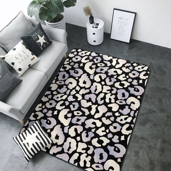 Area Rugs For Living Room Decor - Trendy silver leopard black Soft Anti Slip Throw Washable Rugs 5x7 For Bedroom, Indoor Carpet For Bedroom Living Room 80x58In