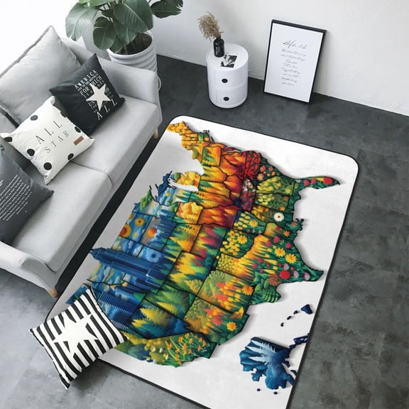 Area Rugs For Living Room Decor - USA Map Floral States Soft Anti Slip Throw Washable Rugs 5x7 For Bedroom, Indoor Carpet For Bedroom Living Room 80x58In