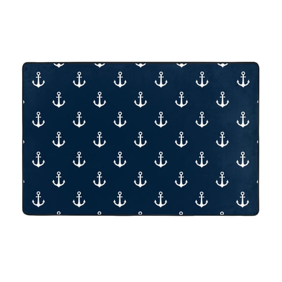 Area Rugs For Living Room Decor - Vintage Anchor Navyblue Print Anti Slip Throw Washable Rugs 3x5 For Bedroom, Soft Indoor Carpet For Bedroom Living Room 60x39In