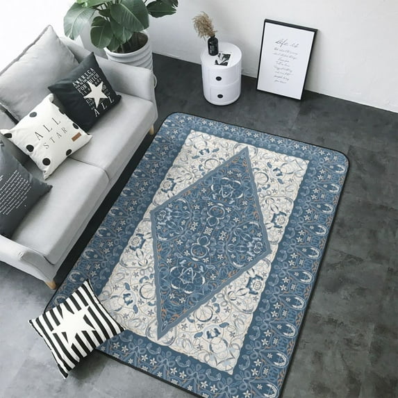 Area Rugs For Living Room Decor - Vintage Blue Colored Blue Soft Anti Slip Throw Washable Rugs 5x7 For Bedroom, Indoor Carpet For Bedroom Living Room 80x58In