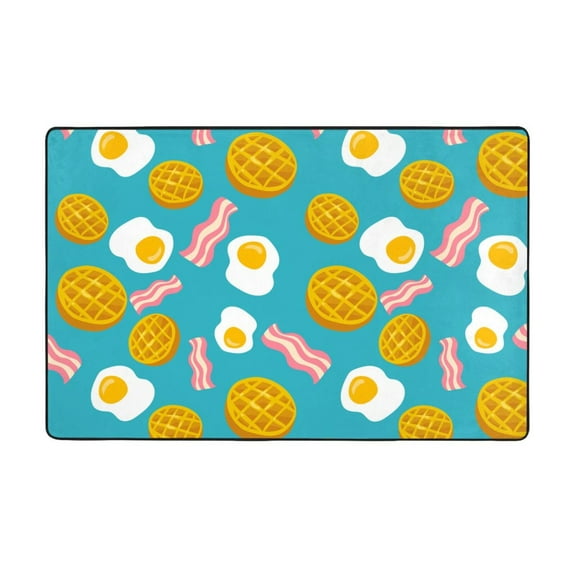 Area Rugs For Living Room Decor - Waffle Poached Eggs Bacon Anti Slip Throw Washable Rugs 3x5 For Bedroom, Soft Indoor Carpet For Bedroom Living Room 60x39In
