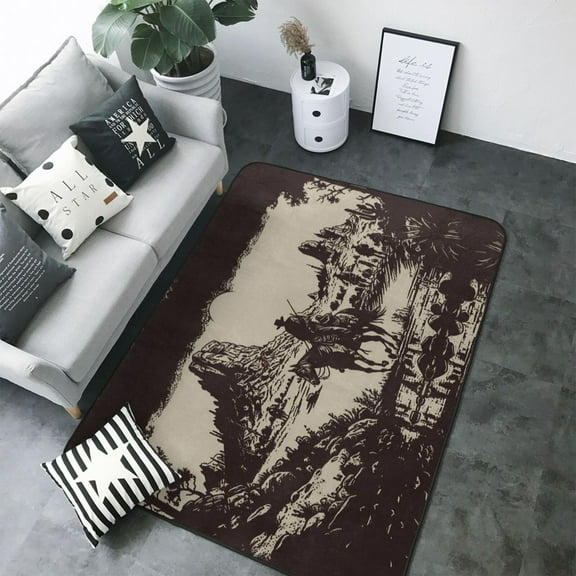 Area Rugs For Living Room Decor - Western Desert Cowboy Soft Anti Slip Throw Washable Rugs 5x7 For Bedroom, Indoor Carpet For Bedroom Living Room 80x58In