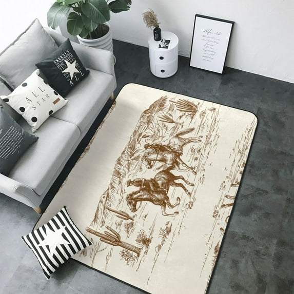 Area Rugs For Living Room Decor - Western Desert Cowboys1 Soft Anti Slip Throw Washable Rugs 5x7 For Bedroom, Indoor Carpet For Bedroom Living Room 80x58In