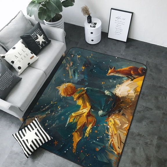 Area Rugs For Living Room Decor - Whimsical Starry Night Scene Soft Anti Slip Throw Washable Rugs 5x7 For Bedroom, Indoor Carpet For Bedroom Living Room 80x58In