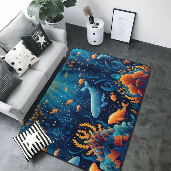 Area Rugs For Living Room Decor - Whimsical Underwater Fantasy Soft Anti Slip Throw Washable Rugs 5x7 For Bedroom, Indoor Carpet For Bedroom Living Room 80x58In