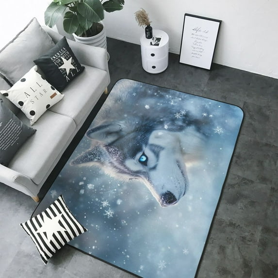 Area Rugs For Living Room Decor - Winter Snowflake Cute Husky Soft Anti Slip Throw Washable Rugs 5x7 For Bedroom, Indoor Carpet For Bedroom Living Room 80x58In
