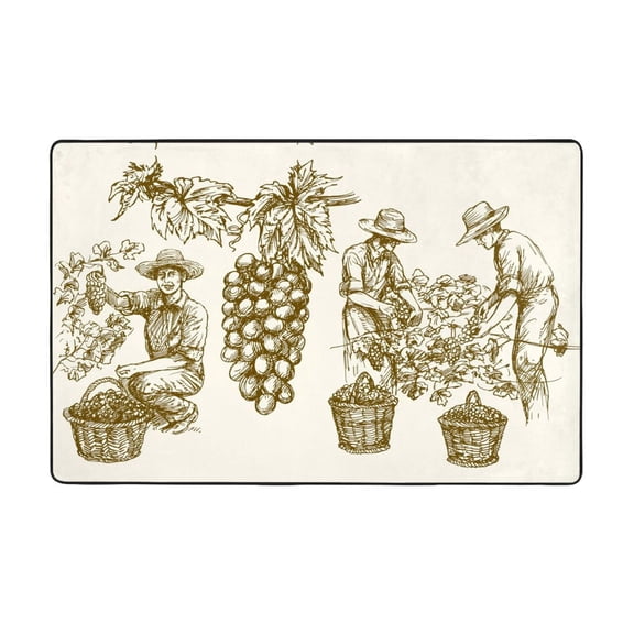 Area Rugs For Living Room Decor - Workers Cutting Grapes From Vineyard Anti Slip Throw Washable Rugs 3x5 For Bedroom, Soft Indoor Carpet For Bedroom Living Room 60x39In