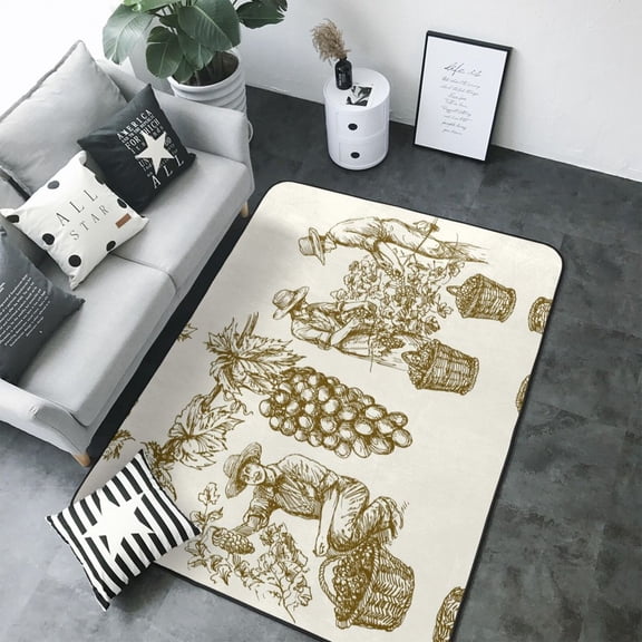 Area Rugs For Living Room Decor - Workers Cutting Grapes From Vineyard Soft Anti Slip Throw Washable Rugs 5x7 For Bedroom, Indoor Carpet For Bedroom Living Room 80x58In