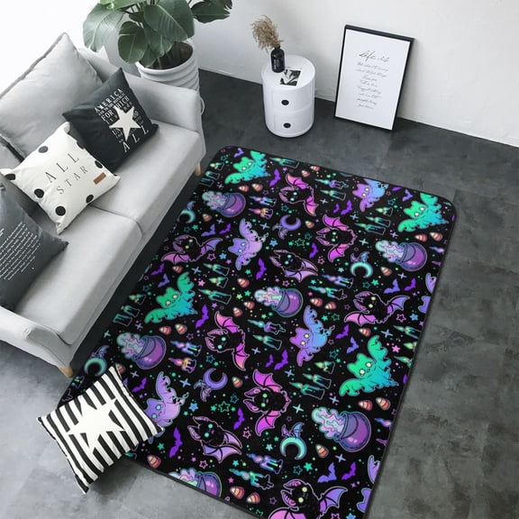 Area Rugs For Living Room Decor - cartoon bat halloween Soft Anti Slip Throw Washable Rugs 5x7 For Bedroom, Indoor Carpet For Bedroom Living Room 80x58In