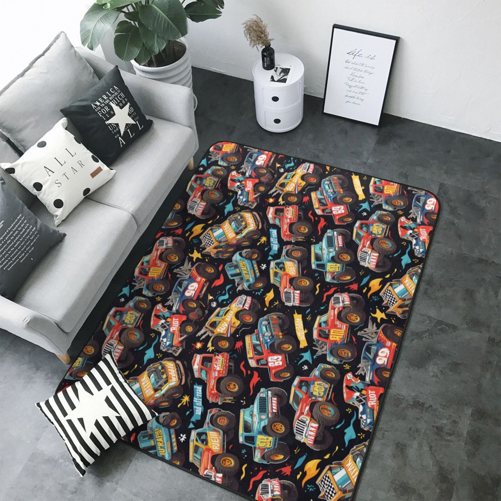 ナスカー　アメ車　ラグ NASCAR Racing Area Rug, Race Car Bedroom Rug, Checkered Flag