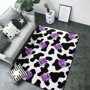 Area Rugs For Living Room Decor - cow print purple violet flower Soft Anti Slip Throw Washable Rugs 5x7 For Bedroom, Indoor Carpet For Bedroom Living Room 80x58In