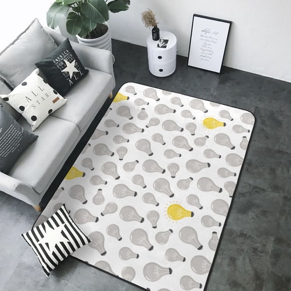 Area Rugs For Living Room Decor - grey Light Bulb Pattern Soft Anti Slip Throw Washable Rugs 5x7 For Bedroom, Indoor Carpet For Bedroom Living Room 80x58In