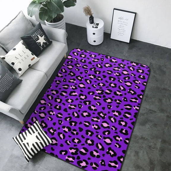 Area Rugs For Living Room Decor - pink leopard purple Soft Anti Slip Throw Washable Rugs 5x7 For Bedroom, Indoor Carpet For Bedroom Living Room 80x58In