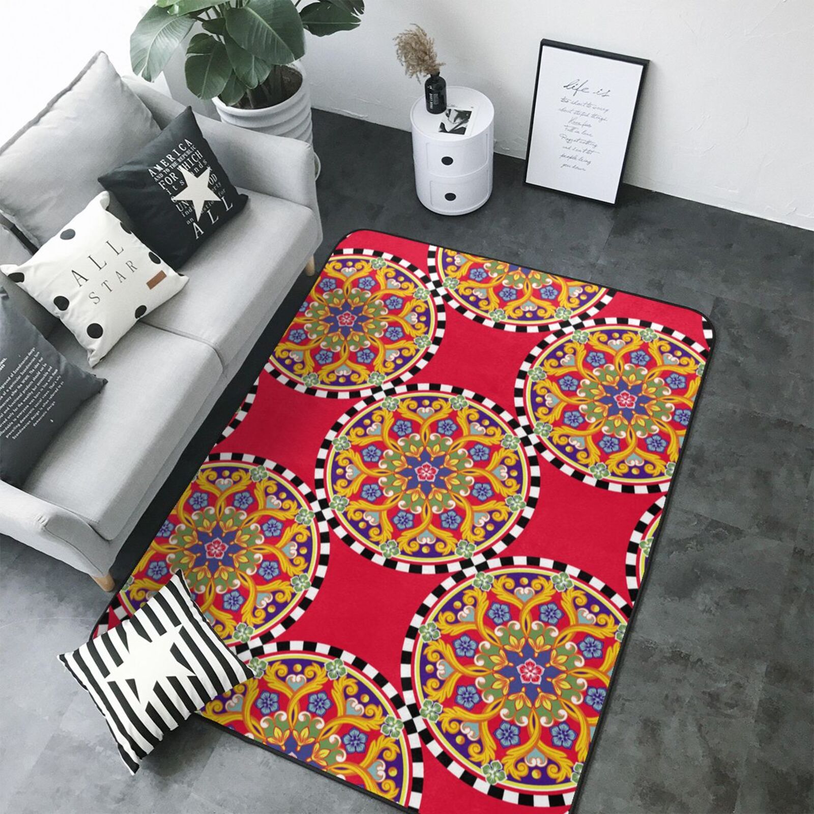 Area Rugs For Living Room Decor - trendy bright red checkered pattern ...