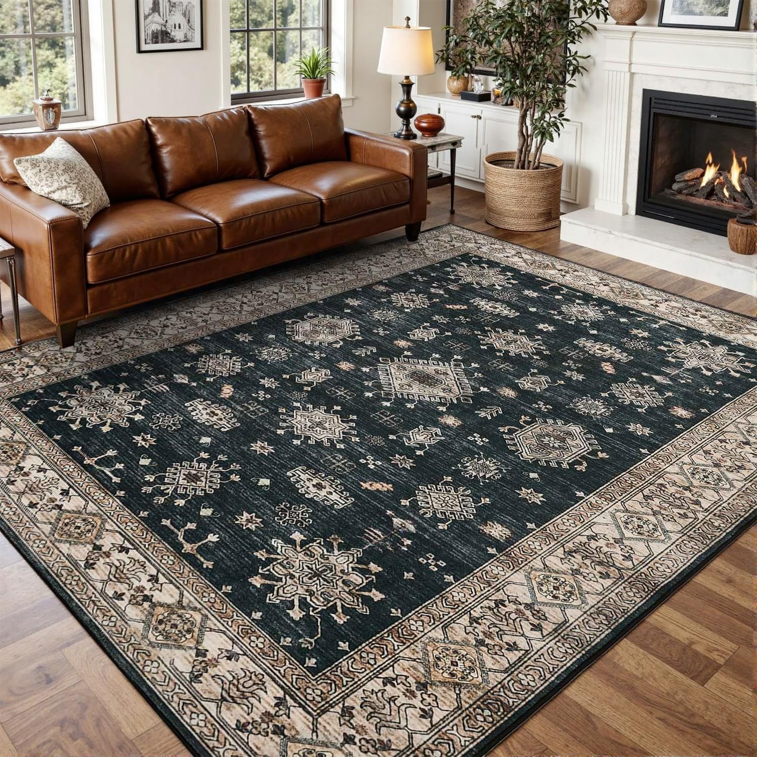 Area Rugs For Living Room Dining Room, Large Washable Rug, Black ...