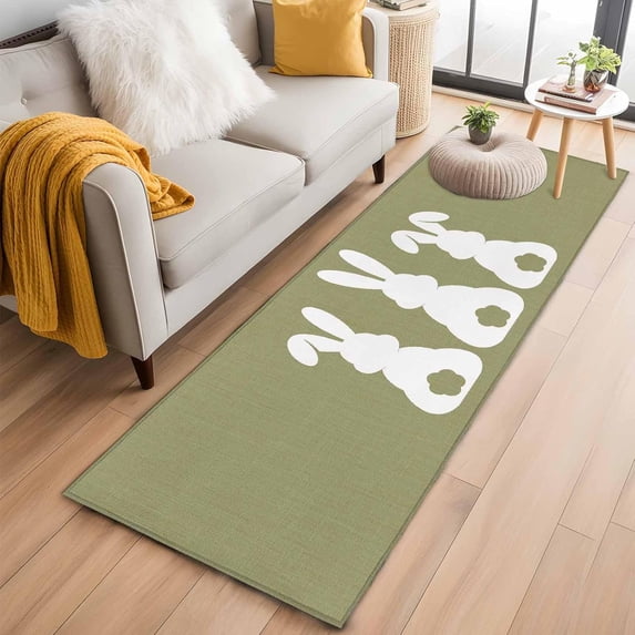 Area Rugs for Living Room, Easter Black Rabbits Silhouette Green Non ...