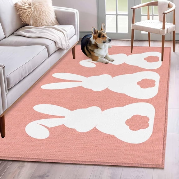 Area Rugs for Living Room, Easter Black Rabbits Silhouette Pink Non-Slip Rectangular Carpet 4'' x 6'' Washable Entryway Indoor Floor Runner Rugs for Bedroom Dining Room Office Home Decor