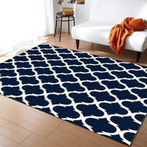 Area Rugs for Living Room, Geometric Moroccan Pattern Collection Area Runner Rugs Non Slip Bedroom Carpets Hallways Rug, Outdoor Indoor Nursery Rugs Décor Navy Blue White 2x3ft(Small)
