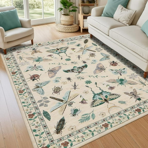 Area Rugs For Living Room With Insect Print - Non-Shedding Stain Resistant Soft Rugs For Bedroom, Living Room, Low Pile Ultra-Thin Machine Washable Carpet For Dining Room Office 2x3ft