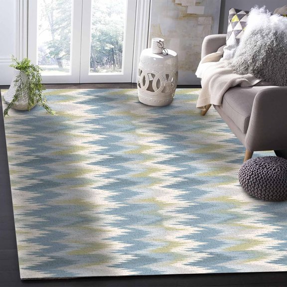Area Rugs Living Room Rug Abstract Geometric Lines Washable Soft Fluffy Large Rug Zigzag Symmetric Stripes Non-Slip Floor Carpet For Bedroom Home Decor 1x2ft