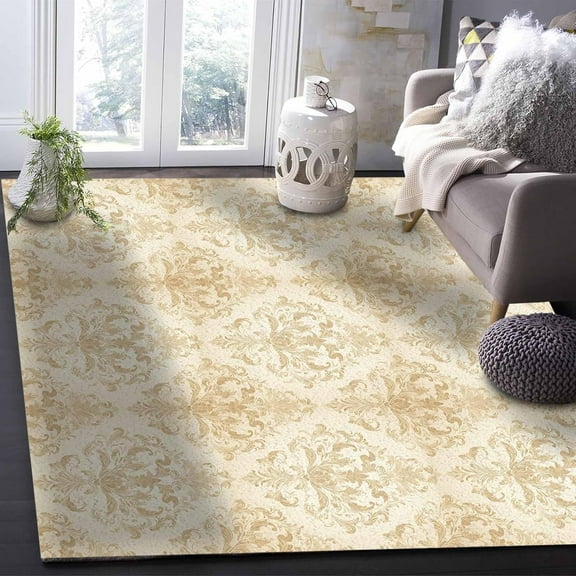 Area Rugs Living Room Rug Vintage Classical Damask Floral Washable Soft Fluffy Large Rug Retro Boho Victorian Style Non-Slip Floor Carpet For Bedroom Home Decor 5x6ft
