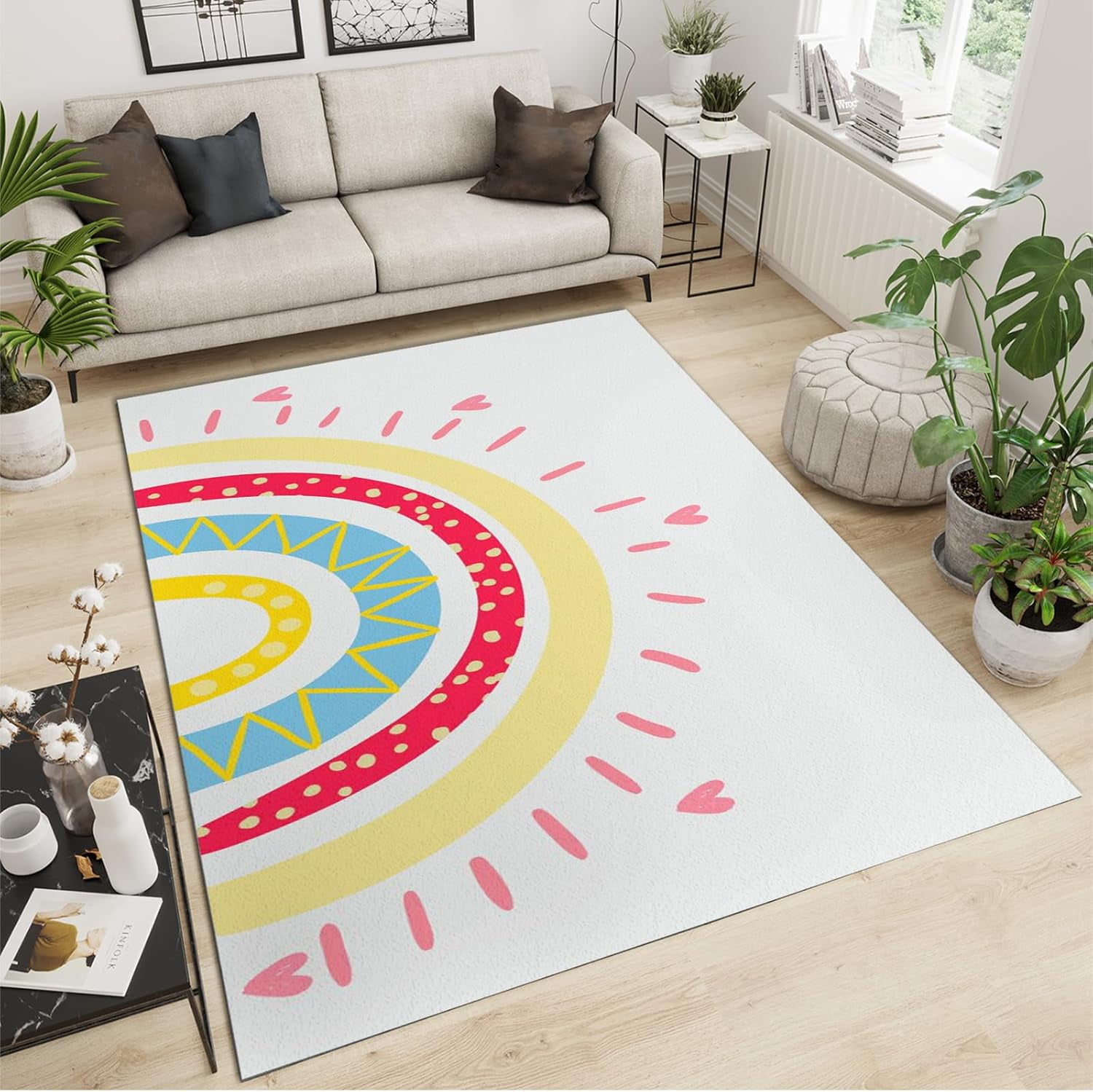 Fun Rug Flat Area Rugs Love Rainbow Kids Bedroom Rug, Cute Cartoon Childlike Fun ...