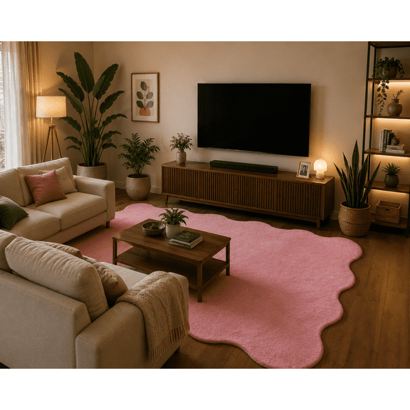 Area Rugs Luxury Hand-Tufted Wool Area Rug with Elegant Scalloped Edge Design, Soft Beige Color, Versatile for Any Room (2.6x10 Ft)