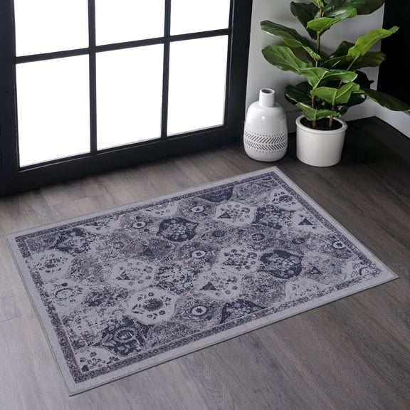 Area Rugs MAVAL Blue Washable Rug 2' x 3' Doormat Rug (Blue, 2' x 3'),Runner Rugs
