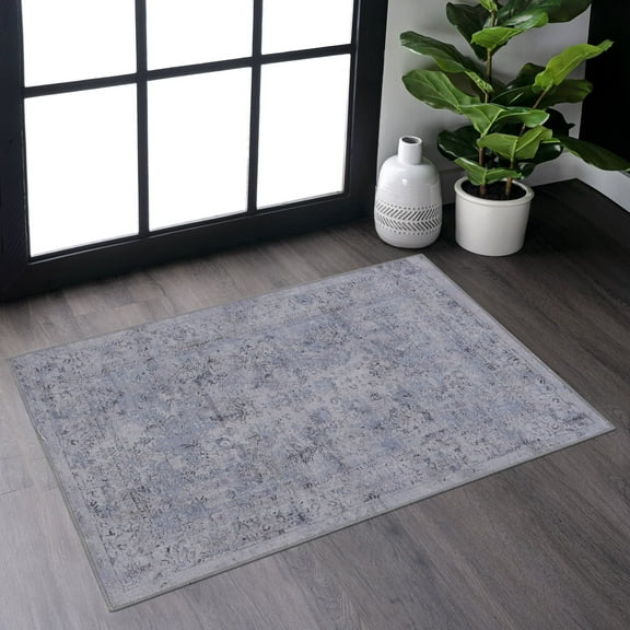 Area Rugs MAVAL Blue Washable Rug 2' x 3' Doormat Rug (Blue+Cream, 2' x 3'),Runner Rugs