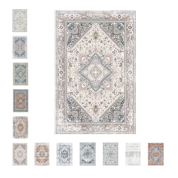 Area Rugs Machine Washable Non Slip Bohemian Style Retro Rugs Carpet For Bedroom Living Room Home Office-120x150cm(47x59in)-4
