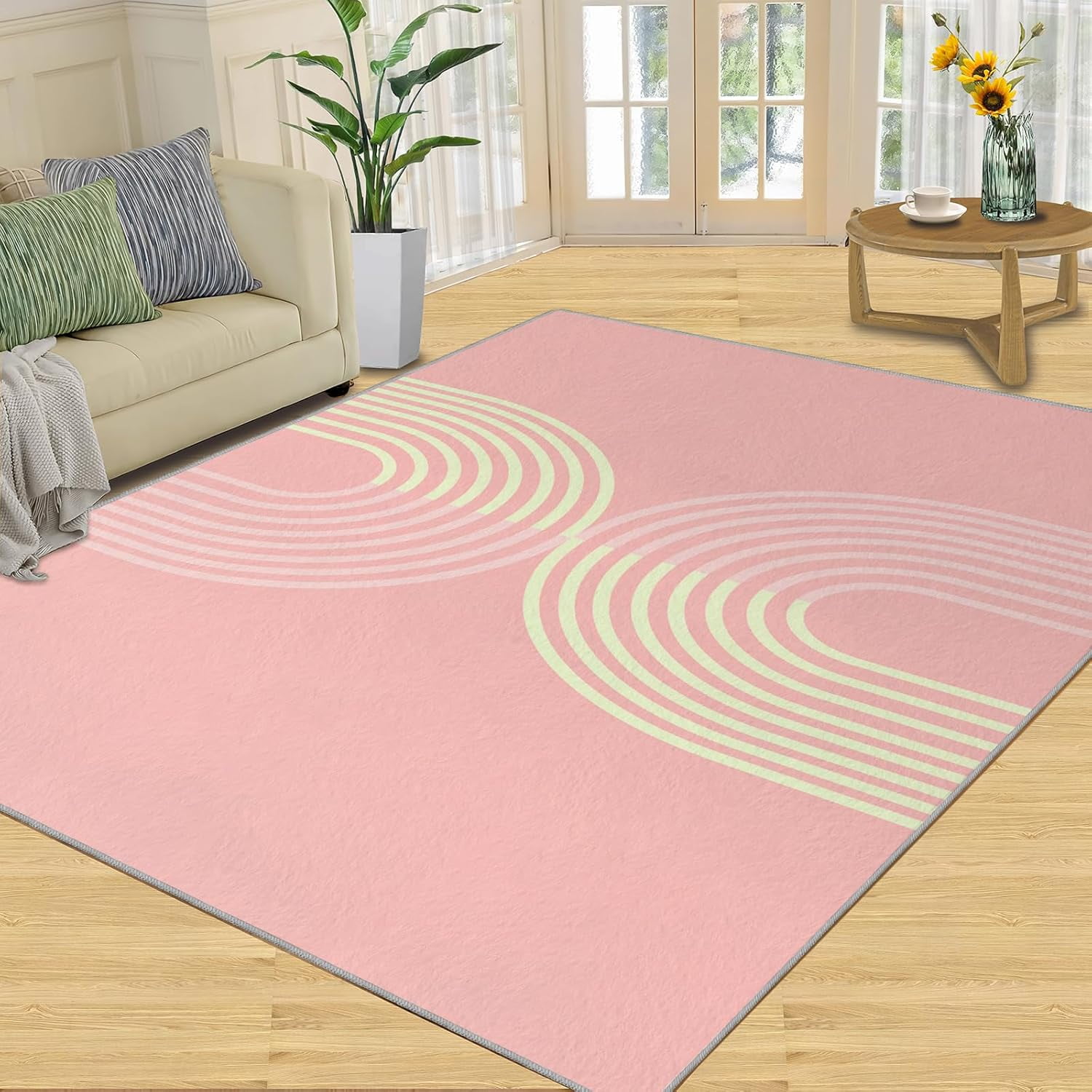 Area Rugs Modern Abstract Art Deco Bedroom Rug, Gradient Pink and ...