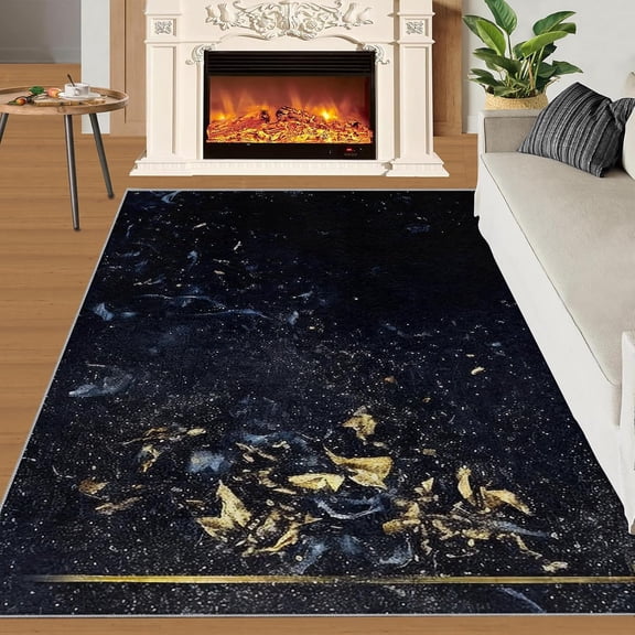 Area Rugs Modern Abstract Blue Black Texture Rug，Light Luxury Black Gold Bathroom Rugs Washable Rugs， Apply To Bedroom Bedside Kitchen Game Room Dormitory Corridor Balcony 2x3ft
