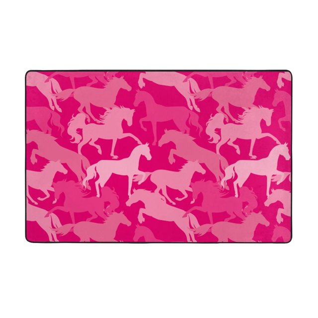 Area Rugs, Modern Minimalist Cool Horse Pink Washable Large Rugs for