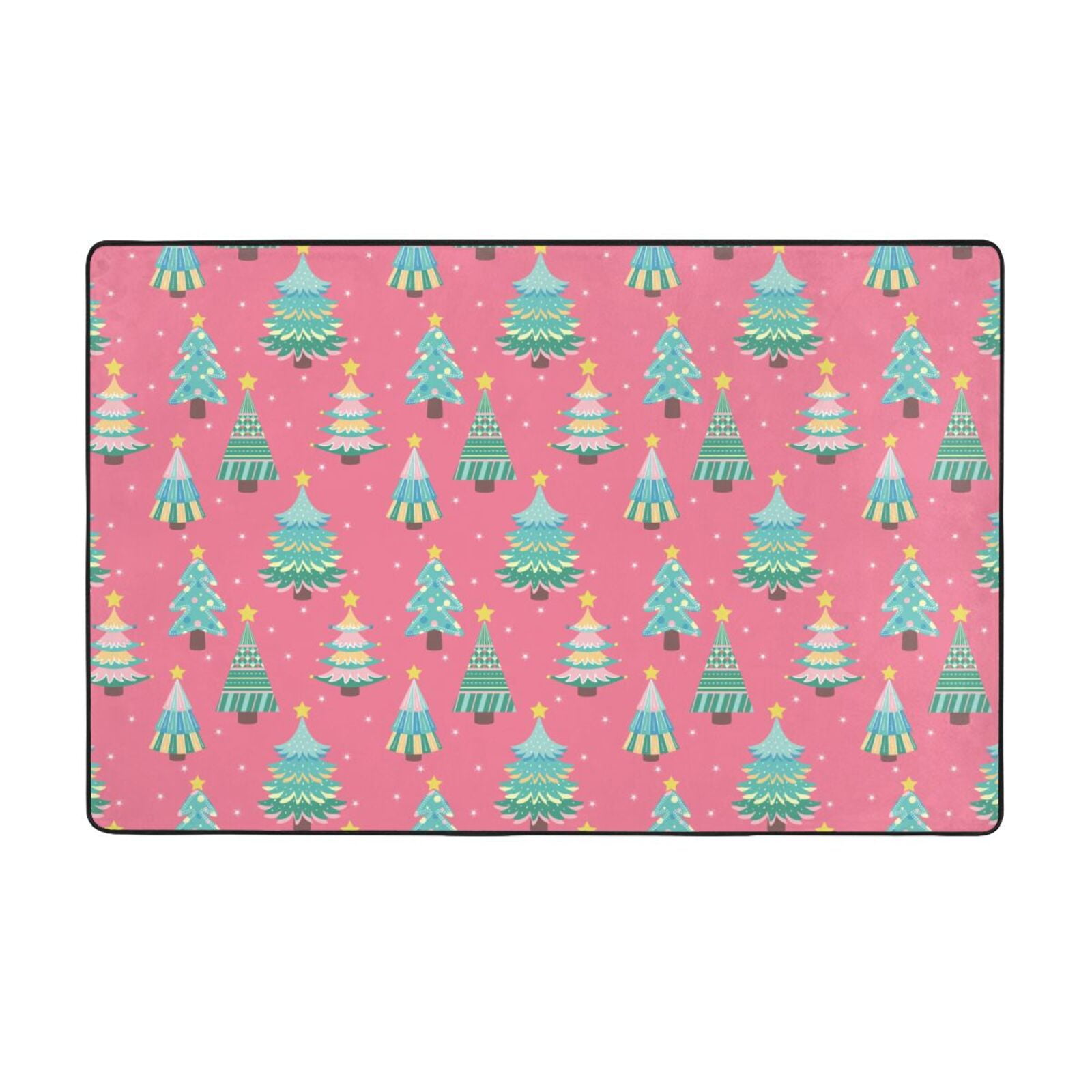 Area Rugs, Pastel Christmas Trees On Pink Washable Large Rugs for