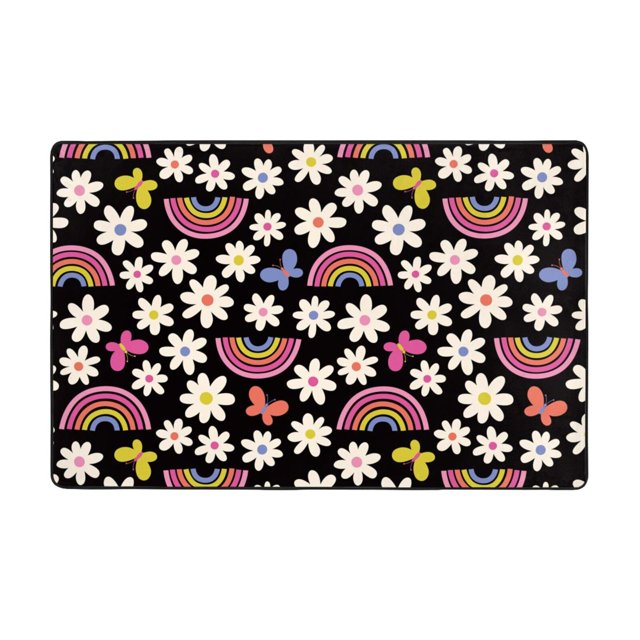 Area Rugs, Rainbow Flowers Washable Large Rugs for Living Room Bedroom