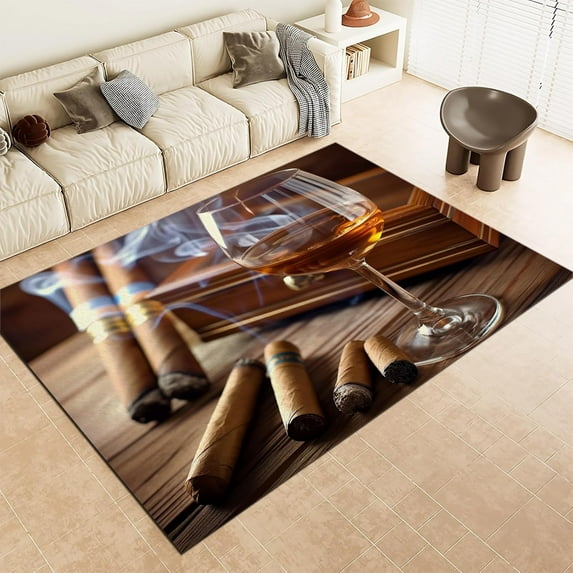 Area Rugs Realistic Cigar Wine Glass Printed Rugs Living Room Non-Slip Short Pile Rug, Art Soft Rectangle Rugs For Bedroom Home Decor Carpet Machine Washable Rug