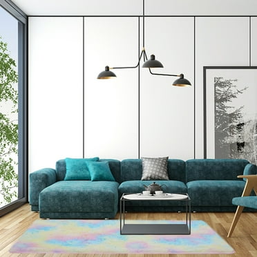 Area Rugs, Rectangular Rugs Anti-Skid Large Fuzzy Shag Fur Area Rugs Fluffy Colorful Rugs Floor Carpets Shaggy Playing Mat for Kids Kids Girls Bedroom Nursery Home Decor