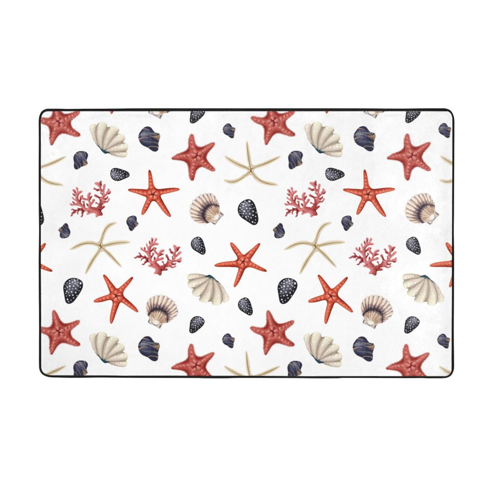 Area Rugs, Red Starfishes Shells Coral Washable Large Rugs for Living