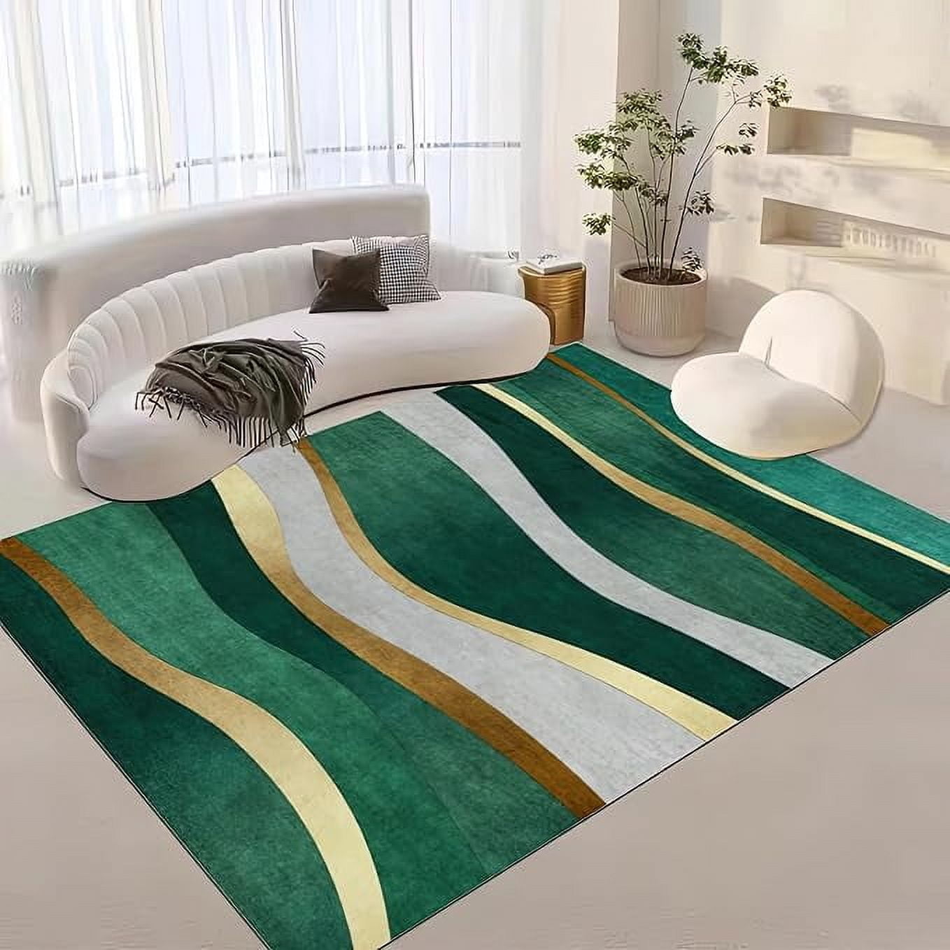 Gradient Area Rug Area Rugs, Retro Gradient Emerald Green Lines Living Room Area Rug ...