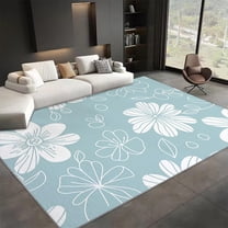 Area Rugs, Simple Hand-Drawn Plant Flowers Rug Home Modern Carpet, Light Blue Carpet Non-Slip Carpets Rectangle Rug For Living Room, Bedroom, Office And Indoor Decoration