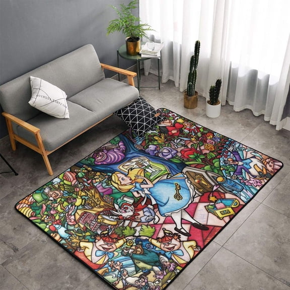 Area Rugs Soft Non-Slip Floor Mats Alice in Wonderland Carpets Doormat for Living Room Bedroom Decor 60"x39"