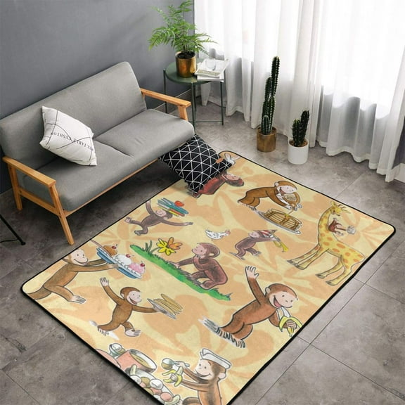 Area Rugs Soft Non-Slip Floor Mats Curious George Carpets Doormat for Living Room Bedroom Decor 60"x39"
