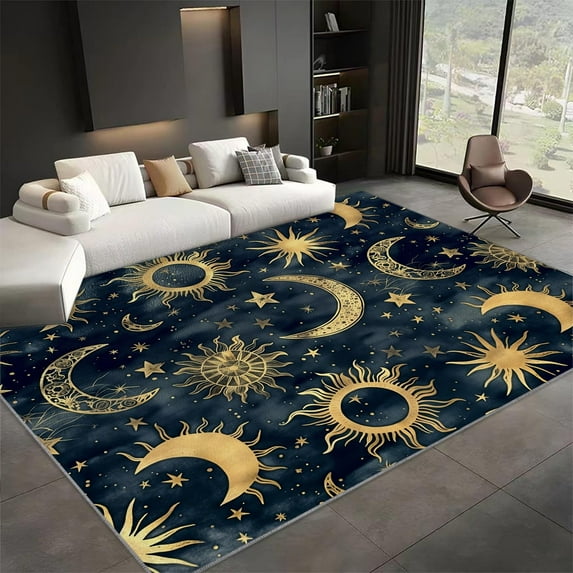 Area Rugs, Sun Moon Stars Celestial Rug Home Modern Carpet, Dreamy Starry Sky Carpet Non-Slip Carpets Rectangle Rug For Living Room, Bedroom, Office And Indoor Decoration