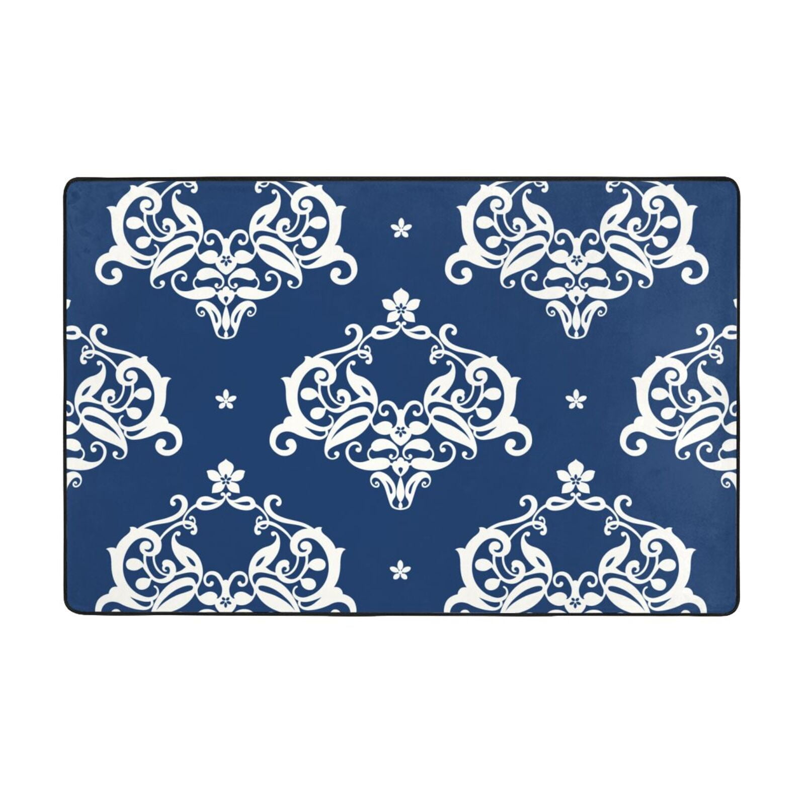 Area Rugs, Traditional Vintage Navyblue Print Washable Large Rugs for