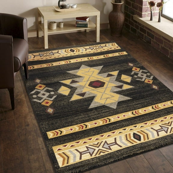 Area Rugs Tribes GC_YLS4004 Black 5 ft. 3 in. x 7 ft. 3 in. Southwest Area Rug,Runner Rugs