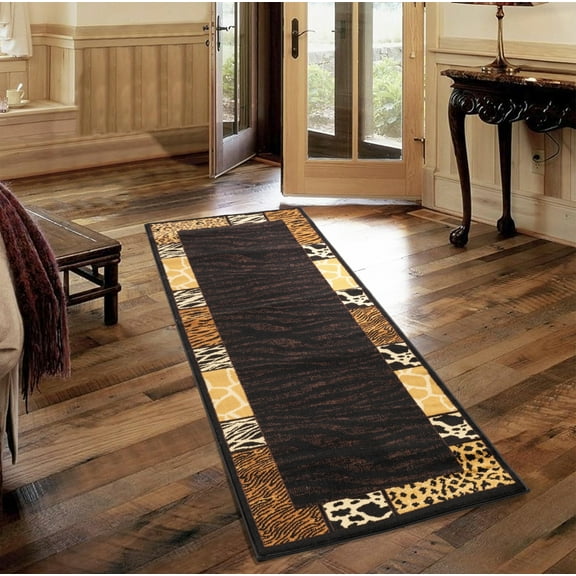 Area Rugs Tribes GC_YLS4013 Black 2 ft. 7 in. x 7 ft. 3 in. Animal Print Area Rug,Throw Rugs