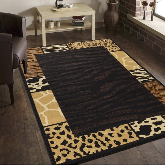 Area Rugs Tribes GC_YLS4013 Black 7 ft. 10 in. x 10 ft. 3 in. Animal Print Area Rug,Outdoor Rugs